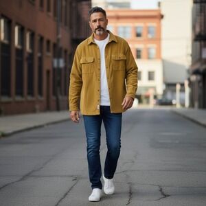 Cabelas Mens XL Tall Corduroy Button Up Shirt Jacket Workwear Tan‎ Long Sleeve